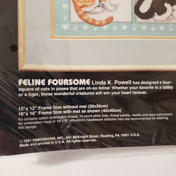 Vintage 1991 Dimensions "Feline Foursome" Counted Cross Stitch - Picture 3 of 4